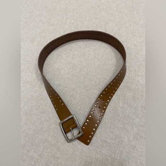 Calvin Klein Jeans Accessories - Calvin Klein Studded Genuine Leather Belt Square Buckle Bohemian Size S Brown